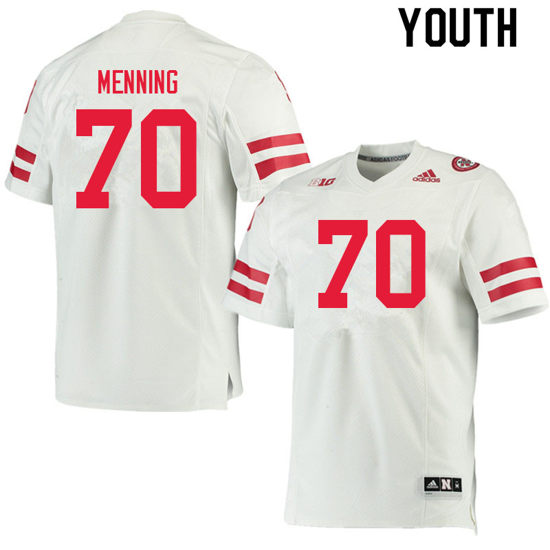 Youth #70 Keegan Menning Nebraska Cornhuskers College Football Jerseys Sale-White - Click Image to Close